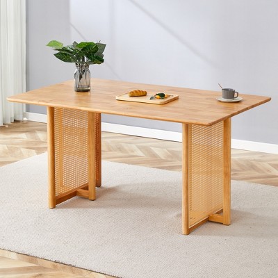 GlasFlength Rectangle Modern Coffee Tables, Center Table with Sleek Minimalist Design for Living Room Decor, Beige,59”*35.4”*30"