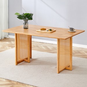 GlasFlength Rectangle Modern Coffee Tables, Center Table with Sleek Minimalist Design for Living Room Decor, Beige,59”*35.4”*30" - 1 of 4