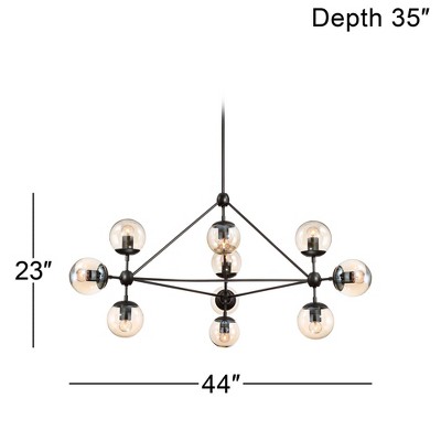 Mid-Century Sputnik-Inspired Black Chandelier with Cognac Glass Globes