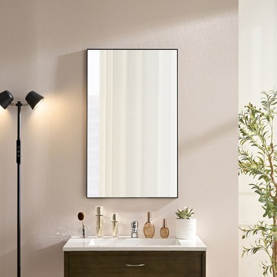 Whisen Rectangle Bathroom Wall Vanity Mirror with Floating Glass Beveled Edge and Aluminum Frame