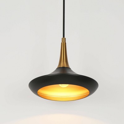 Matte Black and Brass Mini Pendant Light with Glass Shade