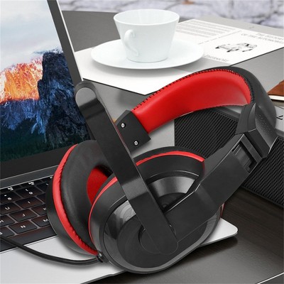 Gaming headphones with microphone, stereo soft ear tips, wired headphones suitable for computers, laptops, smartphones