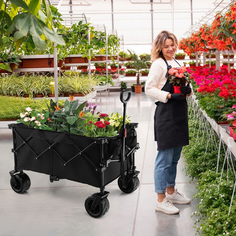 Costway Folding Collapsible Wagon Utility Garden Cart w/ Wide Wheels Adjustable Handle, 3 of 11
