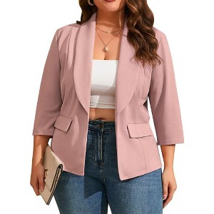 YESFASHION Womens Plus Size Casual Blazer Office 3/4 Sleeve Open Front Cardigans Jacket Work Suit with Pockets - 1 of 4