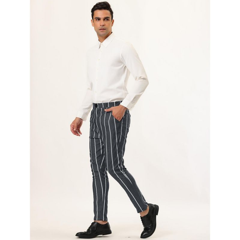 Lars Amadeus Men's Stripe Slim Fit Flat Front Business Suit Pencil Pants, 4 of 7