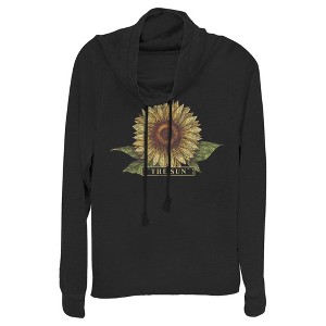 Juniors Womens Lost Gods Sunflower Drawing Cowl Neck Sweatshirt - 1 of 4