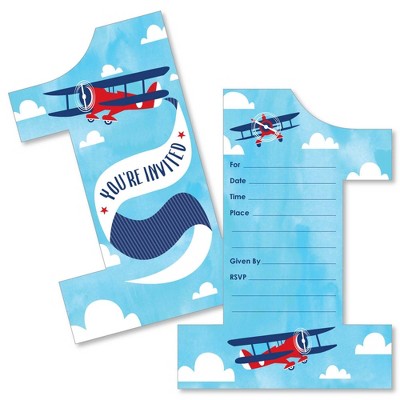 Big Dot of Happiness 1st Birthday Taking Flight - Airplane - Shaped Fill-in Invites - First Birthday Party Invitation Cards with Envelopes - Set of 12