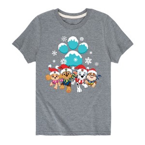 Boys' - Paw Patrol - Christmas Snowy Pawprint Skye Chase Marshall Rubble Short Sleeve Graphic T-Shirt - 1 of 4