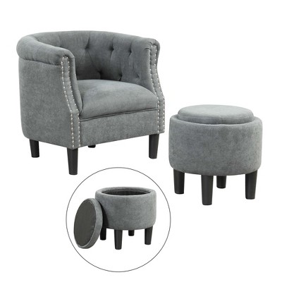 Costway Modern Accent Chair with Ottoman Armchair Barrel Sofa Chair with Footrest Grey