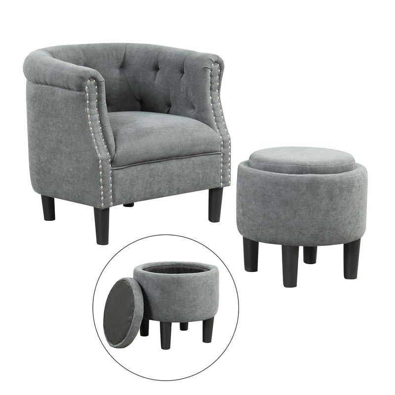 Costway Modern Accent Chair with Ottoman Armchair Barrel Sofa Chair with Footrest Grey, 1 of 11