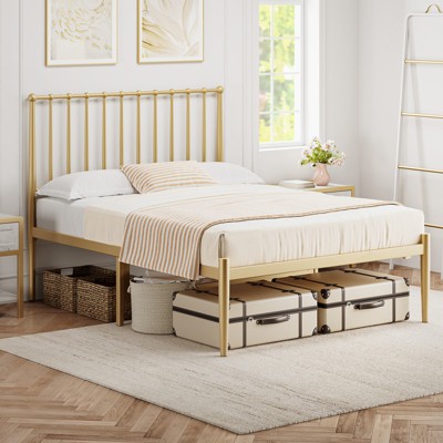 Twin Size Metal Platform Bed Frame with Spindle Headboard, No Box Spring Needed, 12-Inch Underbed Storage, Firm Support, Easy Setup, Gold