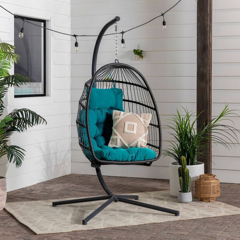 Toluca Hanging Outdoor Boho Egg Chair with Cushion - Saracina Home, 3 of 14