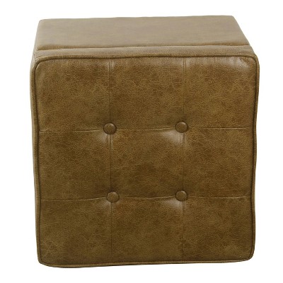 Light Brown Tufted Faux Leather Storage Ottoman