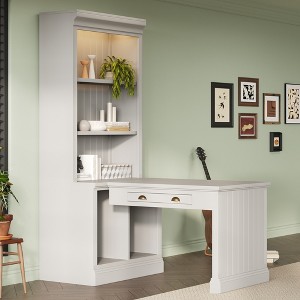 83.4" Tall Bookshelf with LED Lighting, Modern Bookcase with Open Shelves and Storage for Living Room, Home Office, White/Black - ModernLuxe - 1 of 4