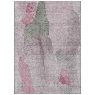 Blush And Gray Abstract Washable Indoor Outdoor Area Rug
