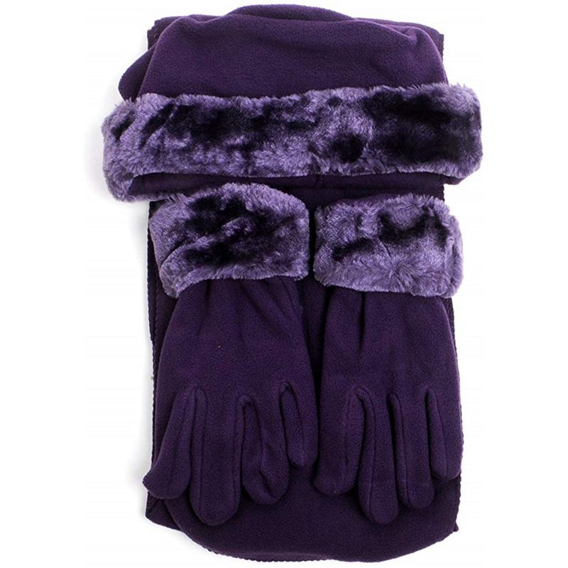 Women's Solid Fleece 3-Piece gloves scarf Hat Winter Set, 1 Pack Or 2 Pack, 1 of 5