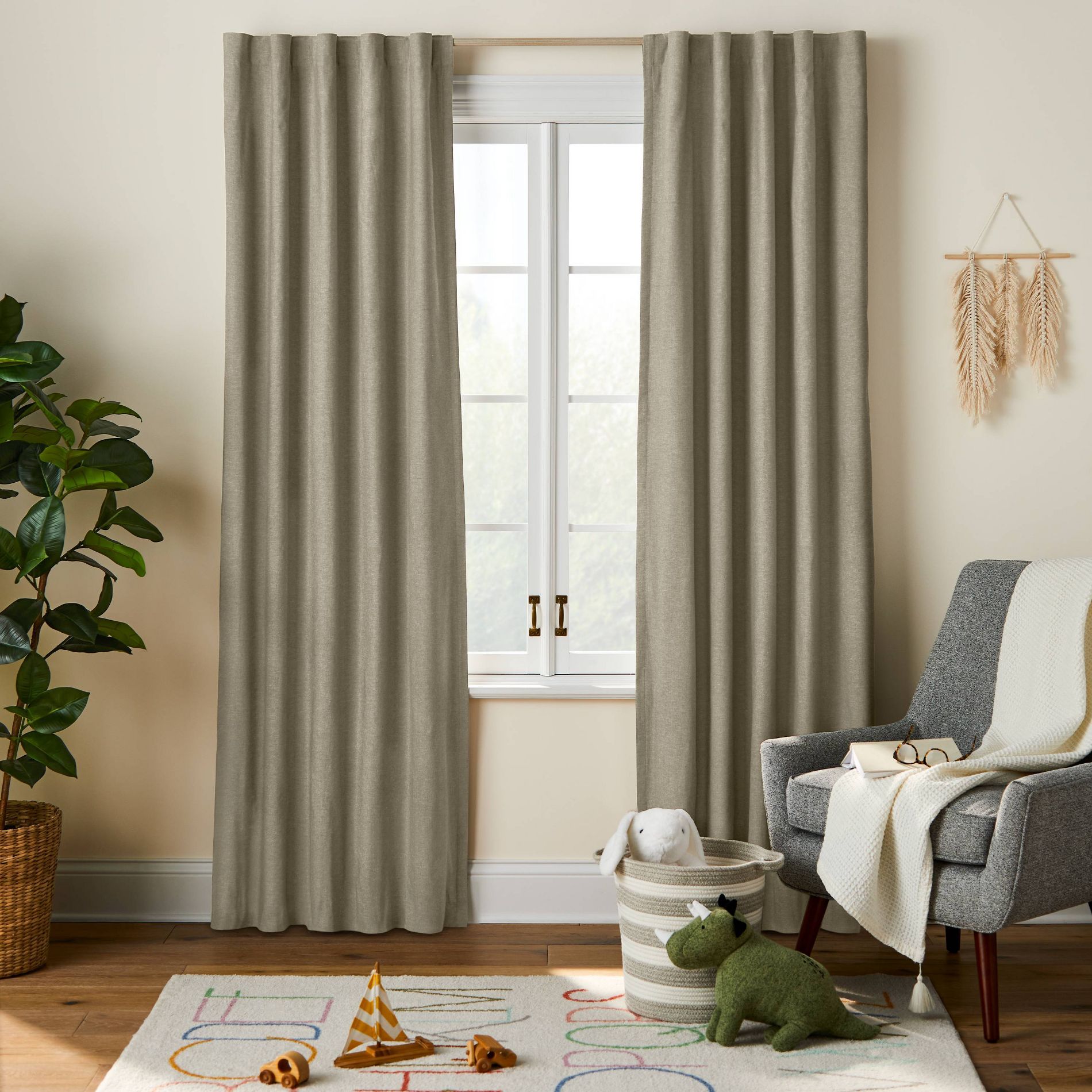 42"W x 84"L Chambray Cotton Kids' Blackout Window Curtain Panel Green - Pillowfort™