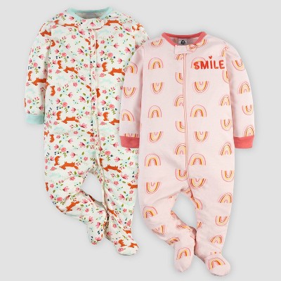 Image of Gerber Baby Girls' 2pk Fox/Smile Sleep N' Play - Pink/White 3-6M