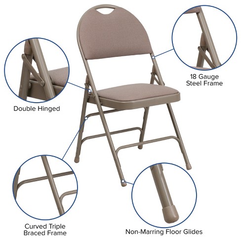 Extra Large Ultra-Premium Triple Braced Navy Blue Fabric Metal Folding Chair with Easy-Carry Handle