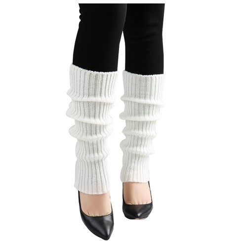 Womens Ribbed Cable Knit Leg Warmers Winter Warm Ruffled Top Stretch Over  Knee Thigh High Long Socks Footless Stockings 