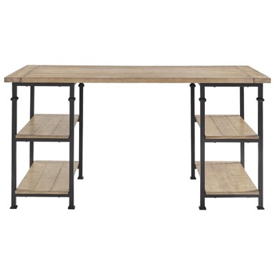 Industrial Black and Brown Wood Writing Desk with Shelves