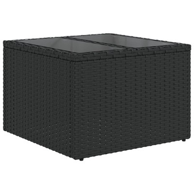vidaXL Garden Table Black PE Rattan, Powder-Coated Steel, Tempered Glass