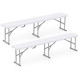 Costway 1/2 PCS Portable Folding Bench with Convenient Handle Non-slip Foot Pads Sturdy Metal Legs - 1 of 4