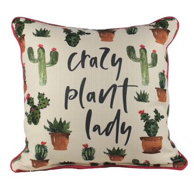 Home Decor 17.0" Crazy Plant Lady Castus Potted Plant Indoor  -  Decorative Pillow