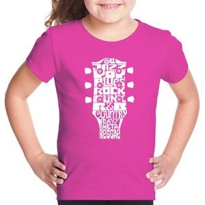 LA Pop Art Girl's Word Art T-shirt - Guitar Head Music Genres - 1 of 4