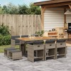 vidaXL 11-Piece Patio Dining Set with Cushions - Gray Poly Rattan/Acacia Wood, Weather-Resistant Outdoor Furniture for Garden, Backyard, Patio - 2 of 4