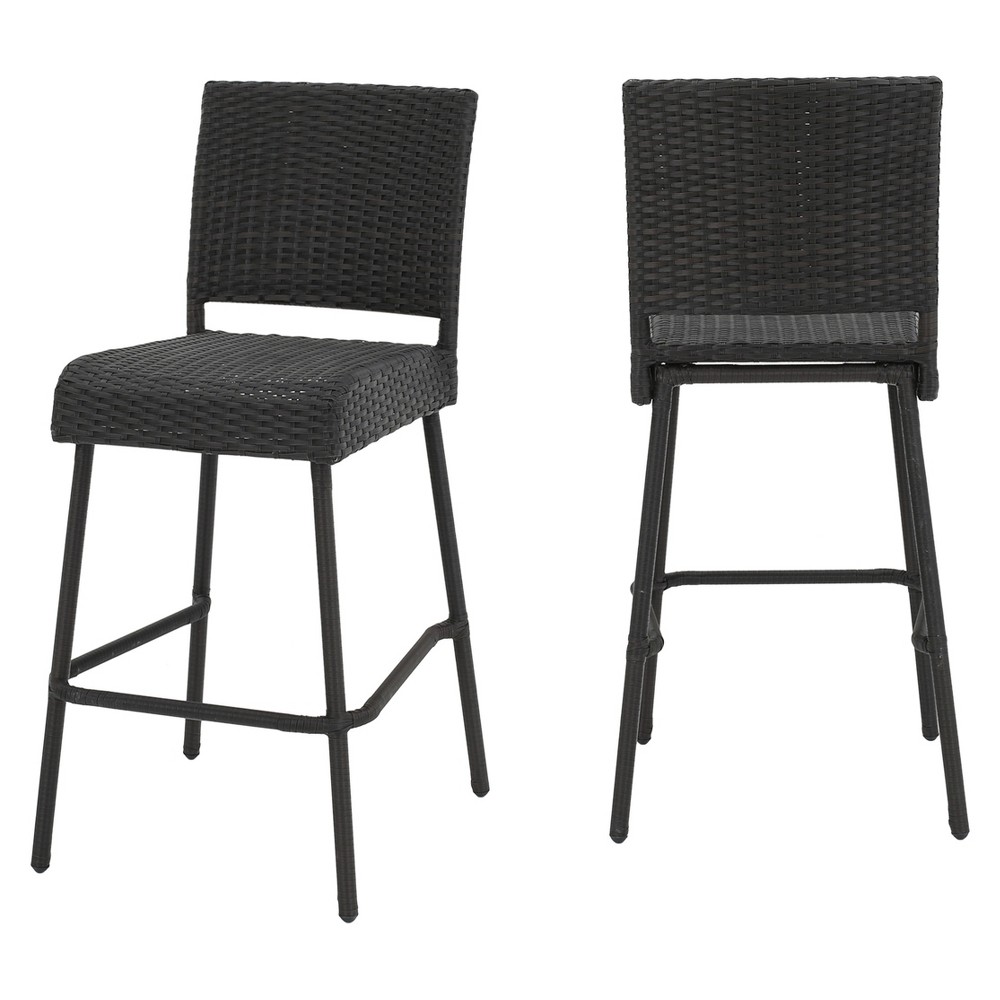 Photos - Garden Furniture Neal Set of 2 Wicker 29" Barstools - Dark Brown - Christopher Knight Home