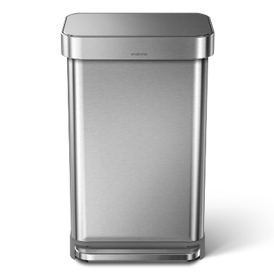 simplehuman 45L Stainless Steel Rectangular Step Trash Can Silver