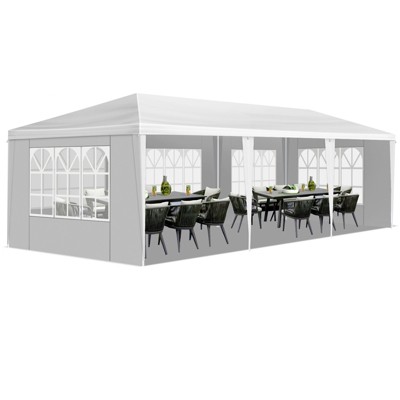 10x20ft White Party Canopy Tent w/6 Removable Sidewalls, Quick-Setup Outdoor Gazebo for Weddings, Backyard Events, Includes Stakes & Windproof Ropes