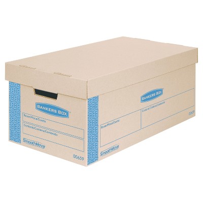 Bankers Box SmoothMove Prime Small Moving Boxes, Lift Lid, 24l x 12w x 10h, Kraft/Blue, 8/CT