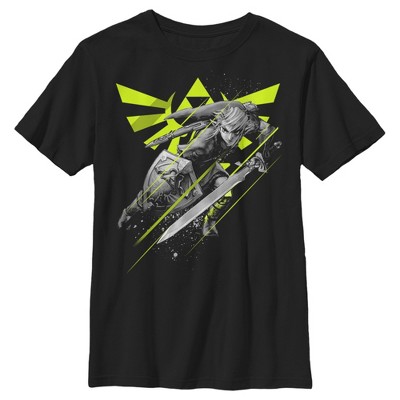 Boy's Nintendo Zelda Link Logo Action Pose  T-Shirt - Black - Large