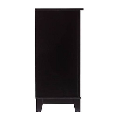 Black and Natural Rattan Adjustable Storage Cabinet with Brass Hardware