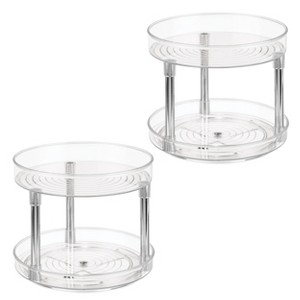 iDesign 9-Inch Plastic 2-Tier Lazy Susan - Set of 2 - Clear/Chrome - 1 of 4