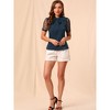 INSPIRE CHIC Women's Bow Tie V Neck Stand Collar Short Mesh Sleeve Blouse - 2 of 4
