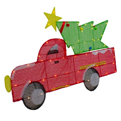 Northlight 35.9" LED Red Truck with Glittery Christmas Tree Display
