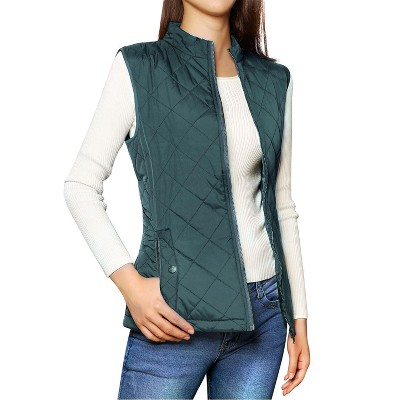 Allegra K Women's Stand Collar Lightweight Gilet Quilted Zip Vest