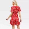 Womens Dress Floral V Neck A Line Dress with Batswing Sleeve Flutter Hem Ruffled Trim Deco Empire Waist Shirred Flowy Sundress Beach Dress - 2 of 4