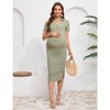 Women Maternity V Neck Dress Summer Short Sleeve Ribbed Knit Button Midi Dress Bodycon Nursing Dresses - 3 of 4