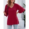 Chiffon Blouses for Women Ruffle 3/4 Sleeve Dressy V Neck Casual Flowy Tunic Tops - 2 of 4