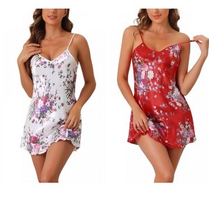 INSPIRE CHIC Women's 2 Pcs Silky Satin Mini Floral Slip Strapless Chemise Lingerie Sleepwear - 1 of 4