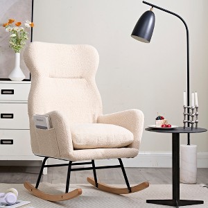 Modern Rocking Chair with High Backrest,Teddy Material Comfort Arm Rocker, Lounge Armchair for Living Room - 1 of 4