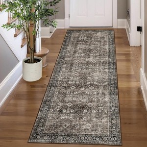 Vintage Floral Runner Rug – Washable Non-Slip Low Pile Stain-Resistant Carpet for Hallway, Laundry, Bedroom, Easy-Clean Accent - 1 of 4
