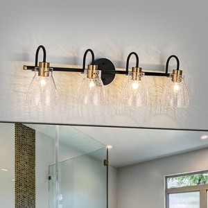 LLHZSY Classic Bathroom Vanity Light Fixture Wall Sconce with Hammered Glass Shade -4 Lights-Black&Gold - 1 of 4