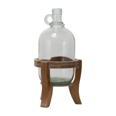 Glass Growler Vase with Natural Wood Stand - Foreside Home & Garden
