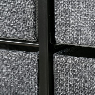 Gray Fabric 7-Drawer Dresser with Dark Wood Top and Steel Frame