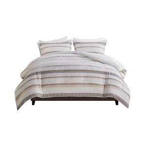 Gracie Mills Ismael Clipped Jacquard Stripe 3-Piece Duvet Cover Set - 1 of 4